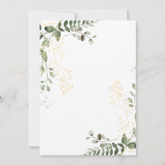Elegant Gold and Greenery Eukalyptus Wedding Einladung (Rückseite)