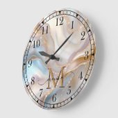 Elegant Gold and Nacre Monogram Name Personalized Große Wanduhr (Winkel)