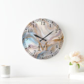 Elegant Gold and Nacre Monogram Name Personalized Große Wanduhr (Zuhause)