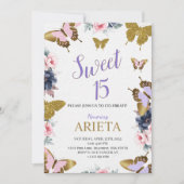 Elegant gold and pink butterfly birthday invitatio einladung (Vorderseite)