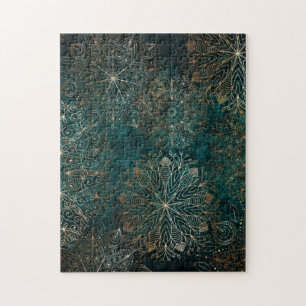 Elegant Gold and Teal Green Floral Mandala Pattern Puzzle