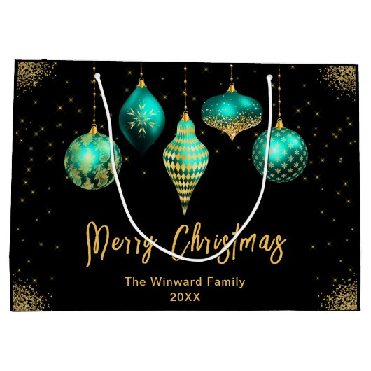 Elegant Gold and Teal Ornament Christmas Große Geschenktüte (Rückseite)