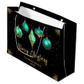 Elegant Gold and Teal Ornament Christmas Große Geschenktüte (Vorderseite Schrägansicht)