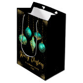 Elegant Gold and Teal Ornament Christmas Mittlere Geschenktüte (Vorderseite Schrägansicht)