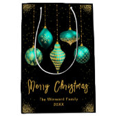 Elegant Gold and Teal Ornament Christmas Mittlere Geschenktüte (Vorderseite)
