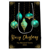 Elegant Gold and Teal Ornament Christmas Mittlere Geschenktüte (Rückseite)