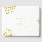 Elegant Gold and White Damask Wedding Guest Book Gästebuch (Rückseite)