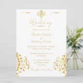 Elegant Gold and White Damask Wedding Invitation Einladung (Stehend Vorderseite)