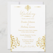 Elegant Gold and White Damask Wedding Invitation Einladung (Vorderseite)