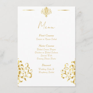 Elegant Gold and White Damask Wedding Menu Menükarte