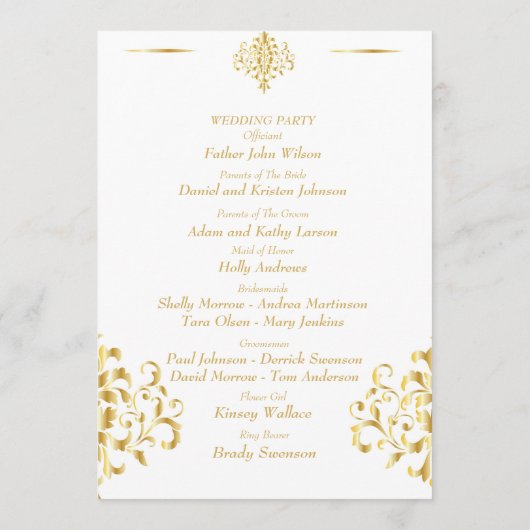 Elegant Gold and White Damask Wedding Programm (Rückseite)