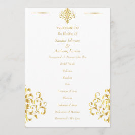 Elegant Gold and White Damask Wedding Programm
