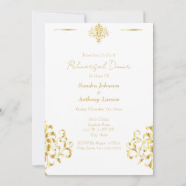 Elegant Gold and White Damask Wedding Rehearsal Einladung