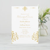 Elegant Gold and White Damask Wedding Rehearsal Einladung (Stehend Vorderseite)
