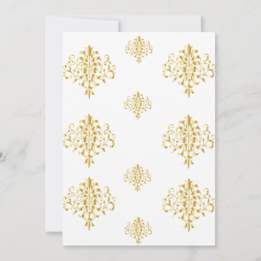 Elegant Gold and White Damask Wedding Rehearsal Einladung (Rückseite)