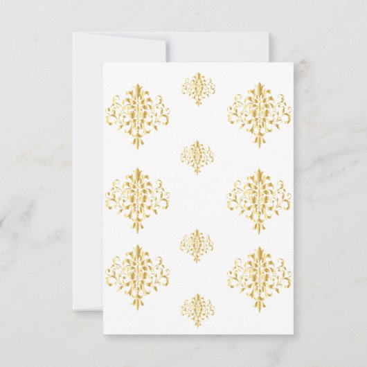 Elegant Gold and White Damask Wedding RSVP (Rückseite)