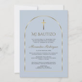 Elegant Gold Arch Dusty Blue Boy Spanish Bautizo Einladung (Vorderseite)