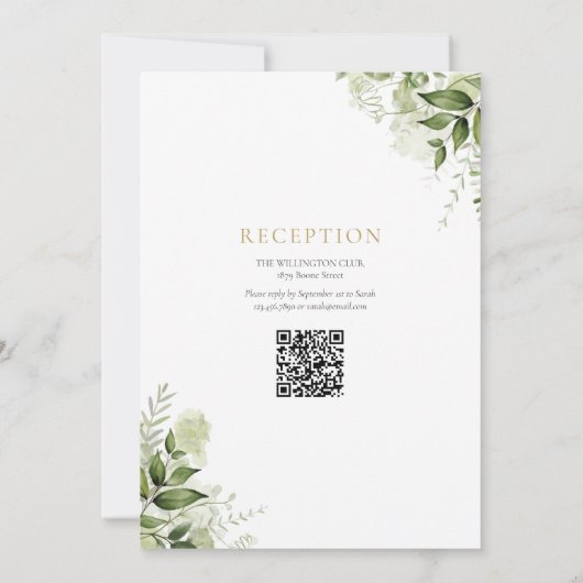 Elegant Gold Arch Greenerie Bloral Taufen QR Code Einladung (Rückseite)