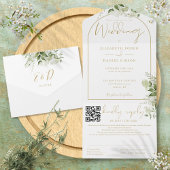 Elegant Gold Arch QR Code Grüne Hochzeit All In One Einladung