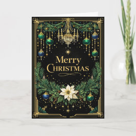 Elegant Gold Art Deco Chandelier Christmas  Feiertagskarte