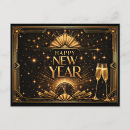 Elegant Gold Art Deco Happy New Year Feiertagspostkarte