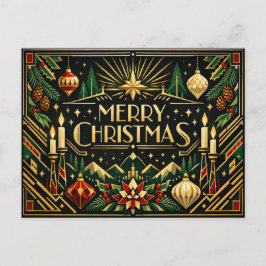 Elegant Gold Art Deco Merry Christmas  Feiertagspostkarte