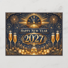 Elegant Gold Art Deco New Year Celebration Feiertagspostkarte