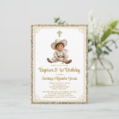 Elegant Gold Baby Charro Taufe & Geburtstag Einladung (Stehend Vorderseite)