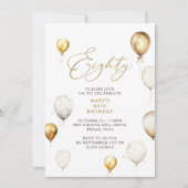 Elegant Gold Balloon 80. Geburtstagsparty Einladung (Vorderseite)
