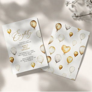 Elegant Gold Balloon 80. Geburtstagsparty Einladung