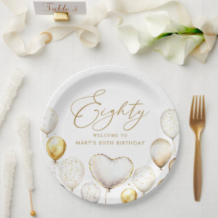 Elegant Gold Balloon 80. Geburtstagsparty Pappteller