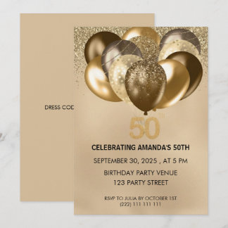 Elegant Gold Balloons 50th Birthday Invitation Einladung