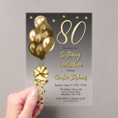 Elegant Gold Balloons auf Black 80 th Birthday Par Acryleinladungen (Insitu (Handheld))