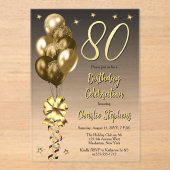 Elegant Gold Balloons auf Black 80 th Birthday Par Acryleinladungen (Vorderseite)