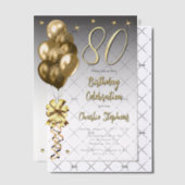 Elegant Gold Balloons auf Black 80 th Birthday Par Pergament Einladungen (Versetzt (Einladung))