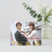 Elegant Gold Bamboo & Double Happy Chinesisch Save The Date (Stehend Vorderseite)