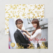Elegant Gold Bamboo & Double Happy Chinesisch Save The Date (Vorne/Hinten)