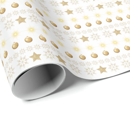 Elegant Gold Baubles & Stars Luxury Christmas Geschenkpapier (Rolleneckpunkt)