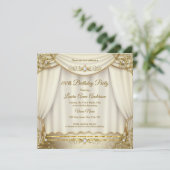 Elegant Gold Beige Creme Pearl Drapes Birthday Einladung (Stehend Vorderseite)