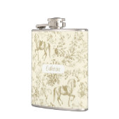 Elegant Gold Beige Reittier Toile Name Flachmann (Links)