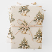 Elegant Gold Beige Weihnachtsbaumkalligrafie Geschenkpapier Set (Beispiel)