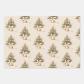 Elegant Gold Beige Weihnachtsbaumkalligrafie Geschenkpapier Set (Vorderseite)
