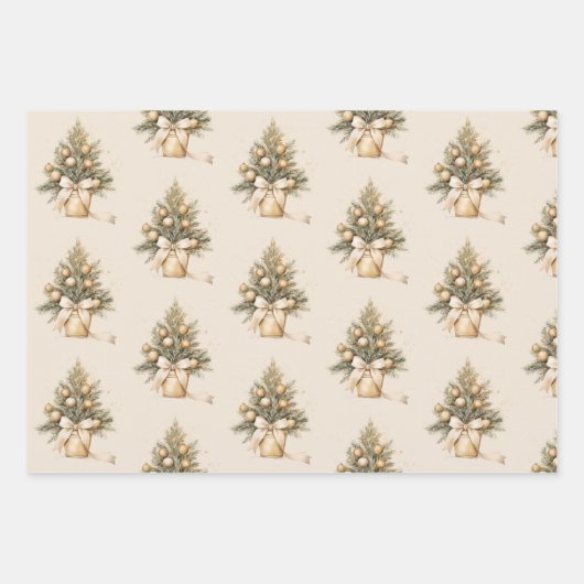 Elegant Gold Beige Weihnachtsbaumkalligrafie Geschenkpapier Set (Vorderseite)