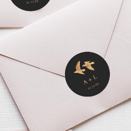 Elegant Gold Birds Wedding Monogram Runder Aufkleber