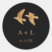 Elegant Gold Birds Wedding Monogram Runder Aufkleber (Vorderseite)