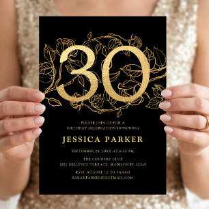 Elegant Gold Black 30. Geburtstag Einladung