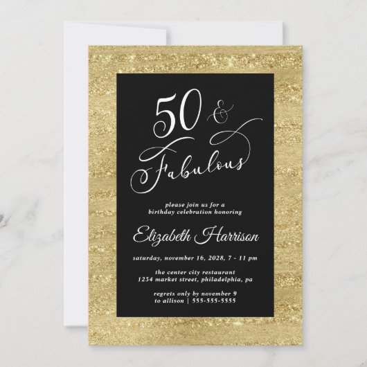 Elegant Gold Black 50. Geburtstagsparty Einladung (Vorderseite)