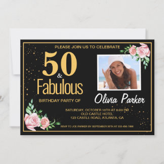 Elegant Gold Black 50. Geburtstagsparty Einladung