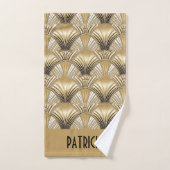 Elegant gold black art deco name bath towel set (Handtuch)