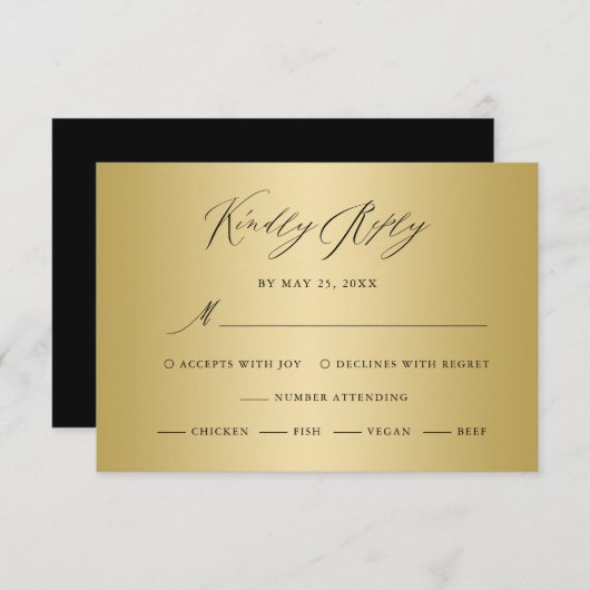 Elegant Gold Black Calligraphy Wedding RSVP Car (Vorne/Hinten)